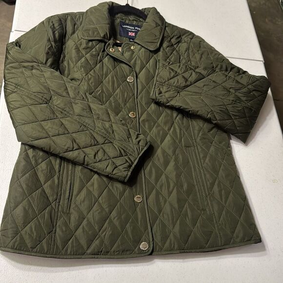 NWOT Green London Fog Quilted Gold Tone Button Jacket - Picture 2 of 9